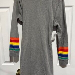 Torrid Gray Long Sleeve Dress Rainbow Stripe Sleeves Size 1